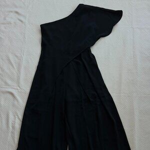Gracia | Black Chiffon One-Shoulder Jumpsuit with Leg Slits, Size S-M